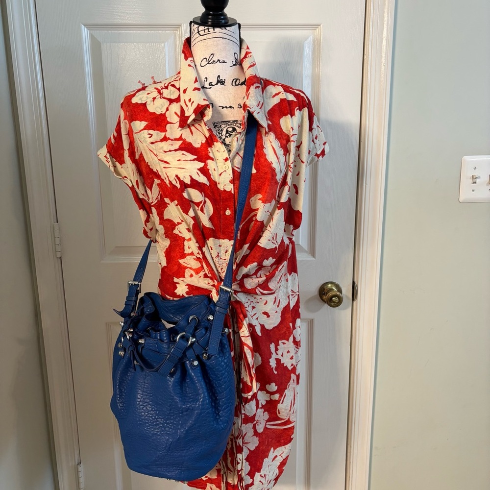 Alexander Wang Diego Bucket Bag Cobalt Blue Pebbled Leather Silver Studs Rare